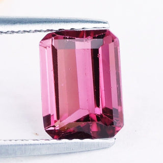 Emerald cut gemstone pink tourmaline gemstone.
