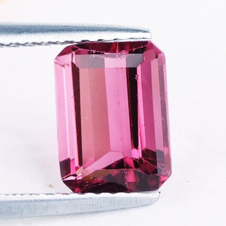 Emerald cut gemstone pink tourmaline gemstone.