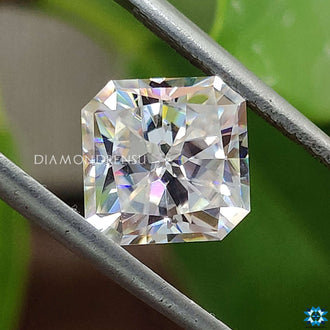 2.10 carat Moissanite featured in Moissanite Square Radiant Rensu Cut for statement earrings.