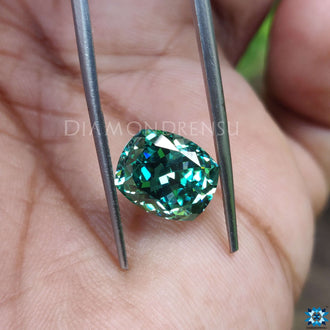 Green cushion divine Moissanite ideal for handcrafted earrings made from Moissanite loose stones.