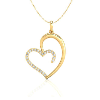 Heart pendant gold with a shared prong setting, an ideal choice for those who love unique diamond pendant designs.