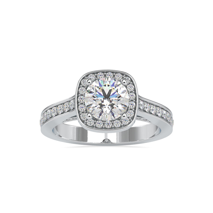 Unique round cut engagement ring featuring a bridge accent engagement ring design.