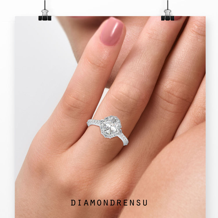 Three stone emerald cut diamond ring in prong setting design