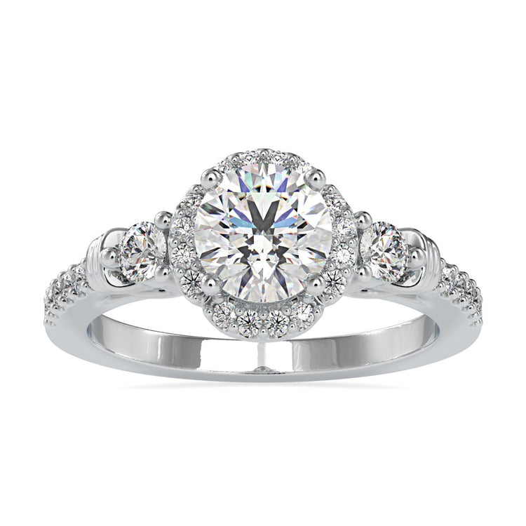 Floral diamond ring with a stunning halo engagement design.