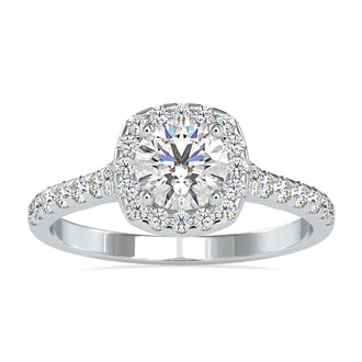 Round halo engagement ring with timeless elegance and sparkling diamonds.