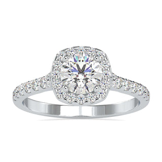 Round halo engagement ring with timeless elegance and sparkling diamonds.
