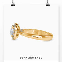 Stunning cushion shape halo ring with a diamond bridge for added elegance.