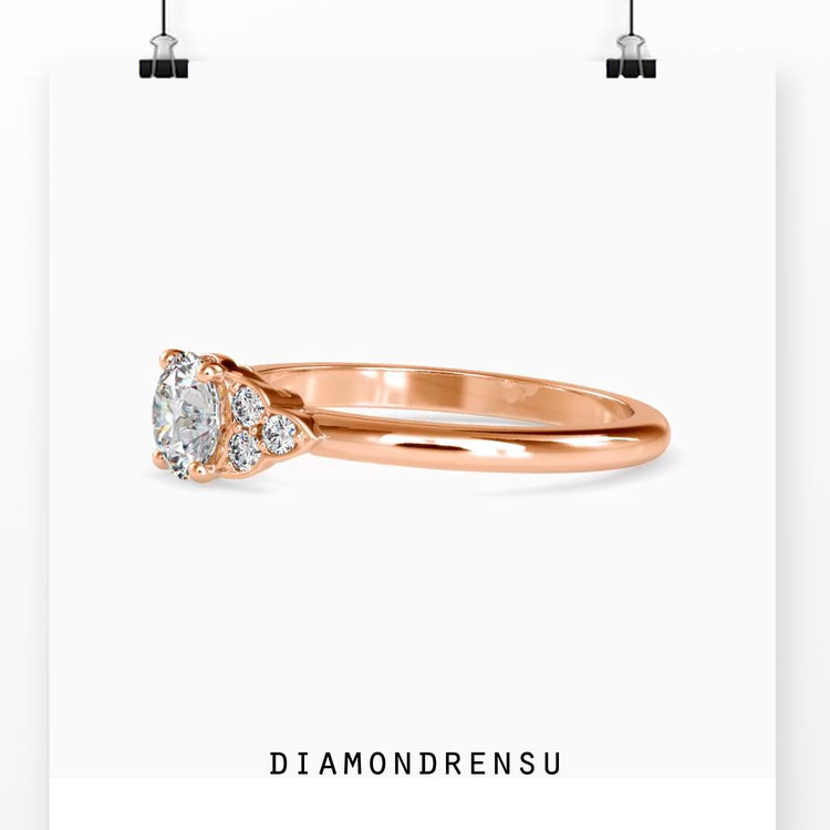 Round diamond ring in a rose gold band, perfect for engagement