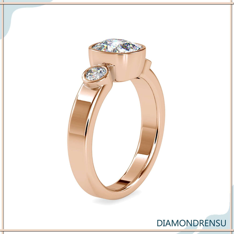 Bezel engagement ring with lab grown diamond, offering an eco-friendly option.