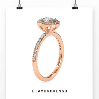 Oval diamond halo setting with a pave diamond engagement ring design and Lab Grown Diamond.