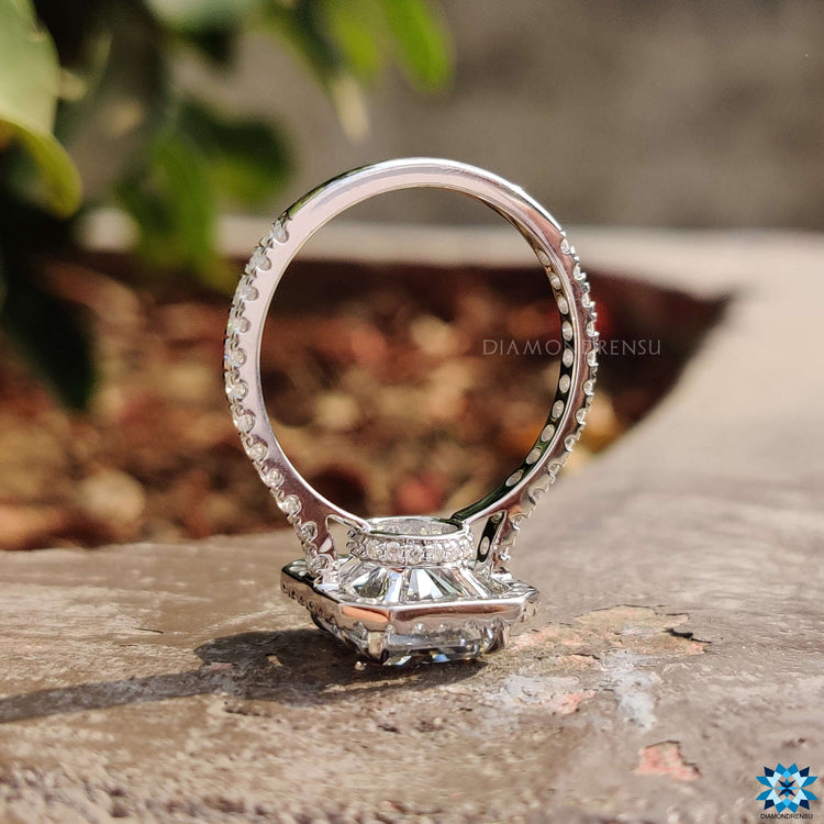 4.25 TCW Radiant Cut Light Gray Moissanite Halo Engagement Ring