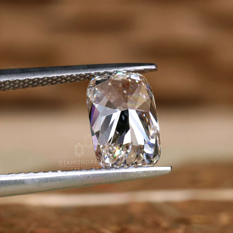 A 2 carat cushion diamond in elongated cut is available as a loose lab grown piece.