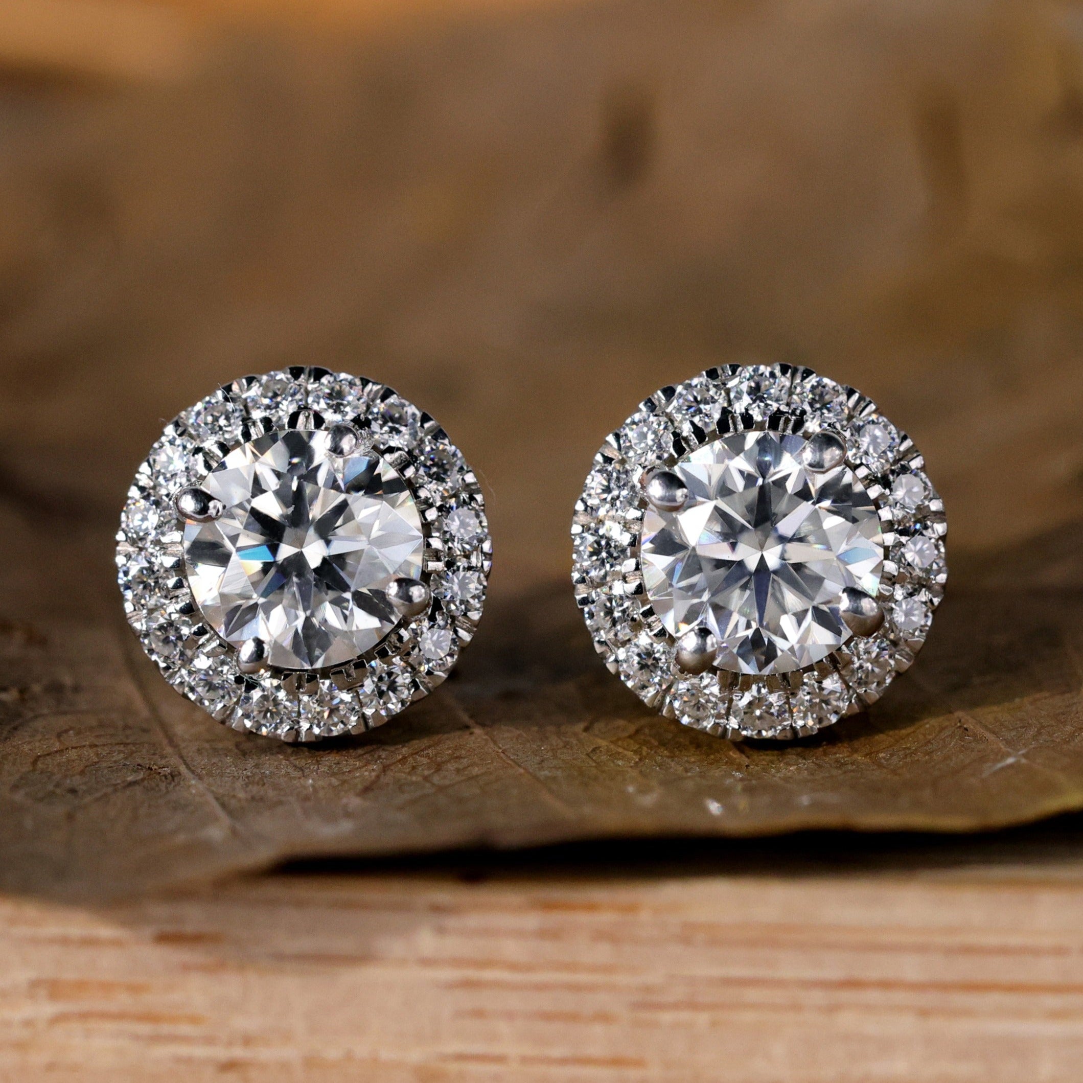Lab Created Diamond Stud Earrings, Round Diamond Halo Wedding Earrings