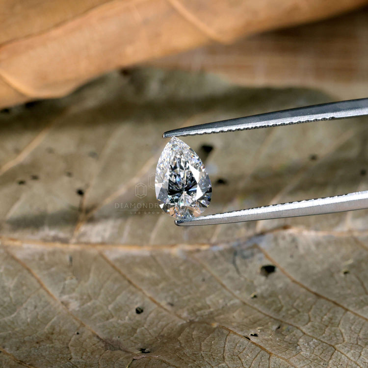 Pear shaped diamond offered as loose diamond.