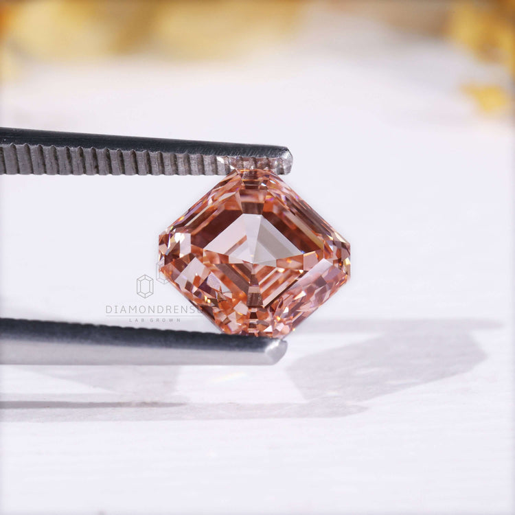Loose Asscher cut diamond fancy pink lab grown stone.