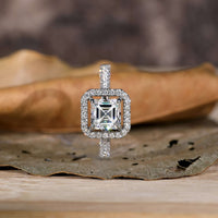 1.30 CT Asscher Cut Lab Created Diamond Engagement Ring - Halo/Pave Ring