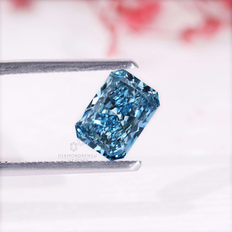 Fancy blue diamond radiant cut lab grown loose stone.