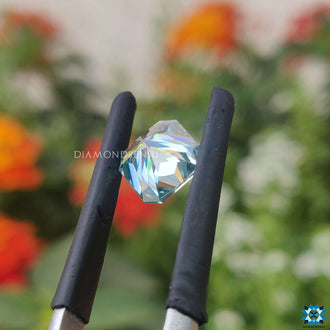 Radiant cut featured in 1.65 carat moissanite and cyan blue radiant cut styles.