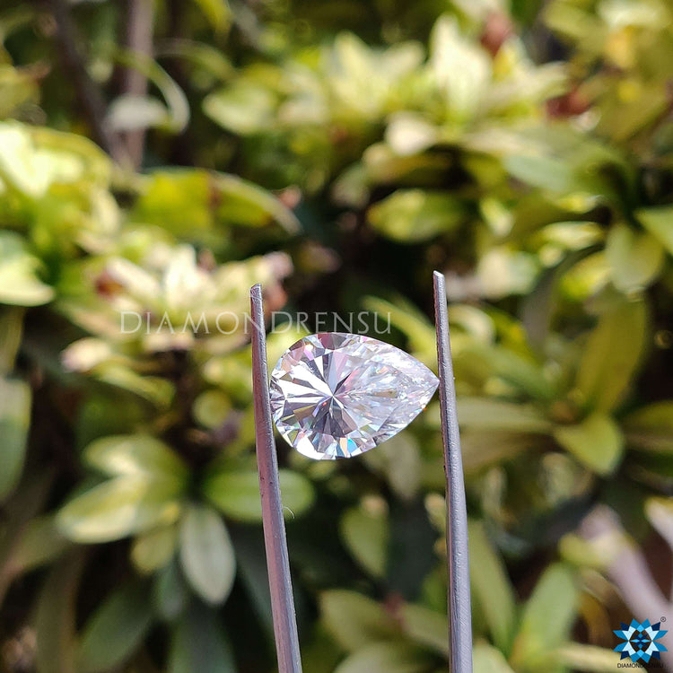 Colorless pear cut moissanite loose stone, perfect for custom ring or pendant settings.