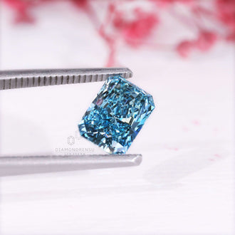 1.8 carat loose radiant cut lab grown blue diamond.