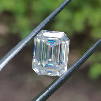 Moissanite emerald cut shining with moissanite stone brilliance.