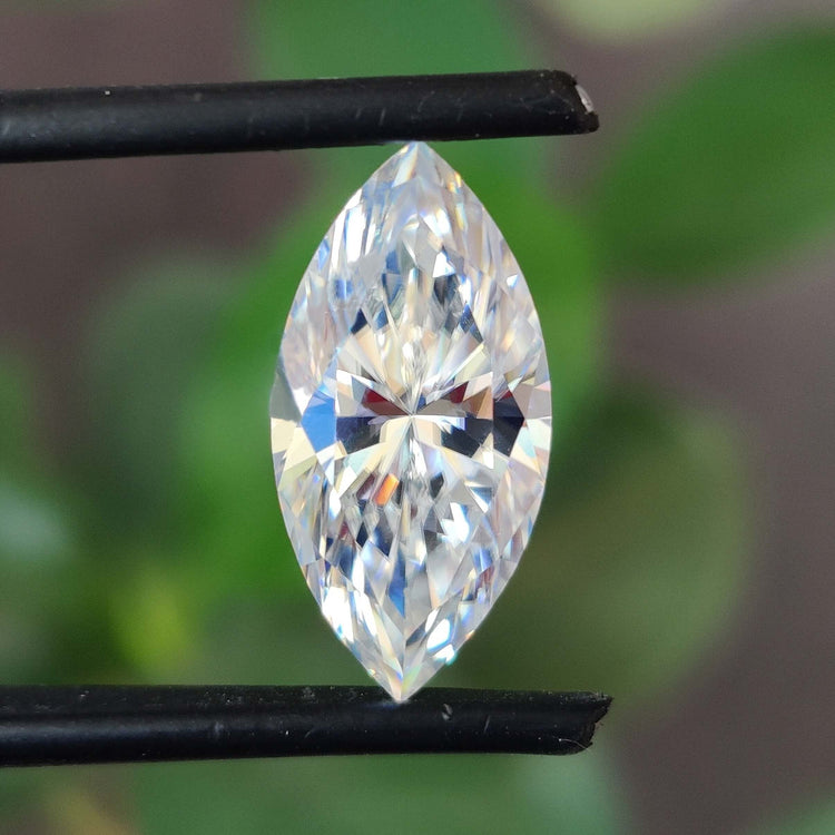 Radiant shine of marquise cut moissanite stone.