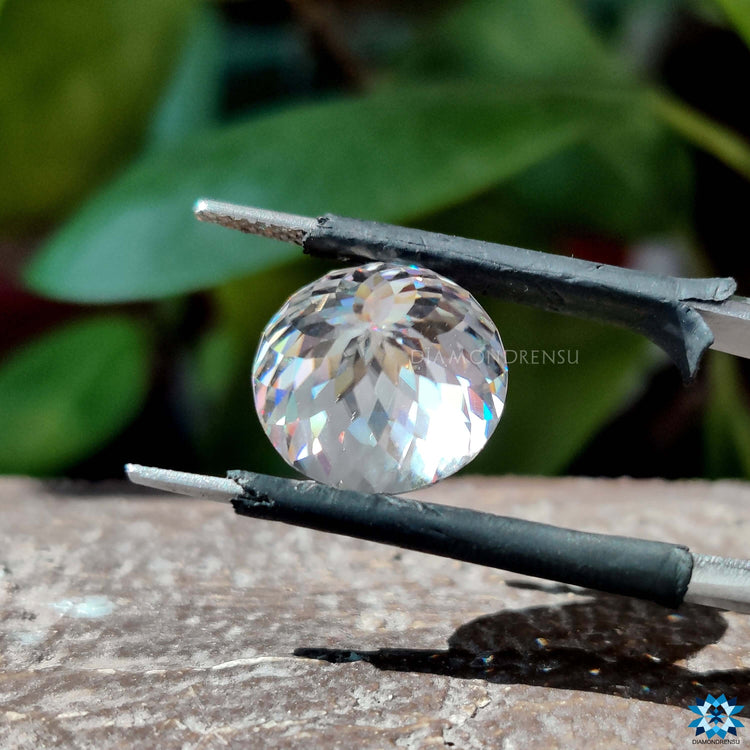 Moissanite Portuguese cut shown for custom jewelry use.