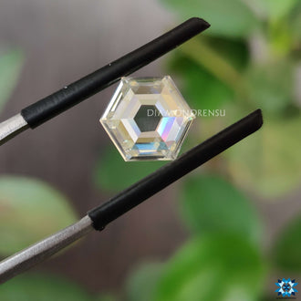 Elegant hexagon rose cut moissanite with loose moissanite stone.