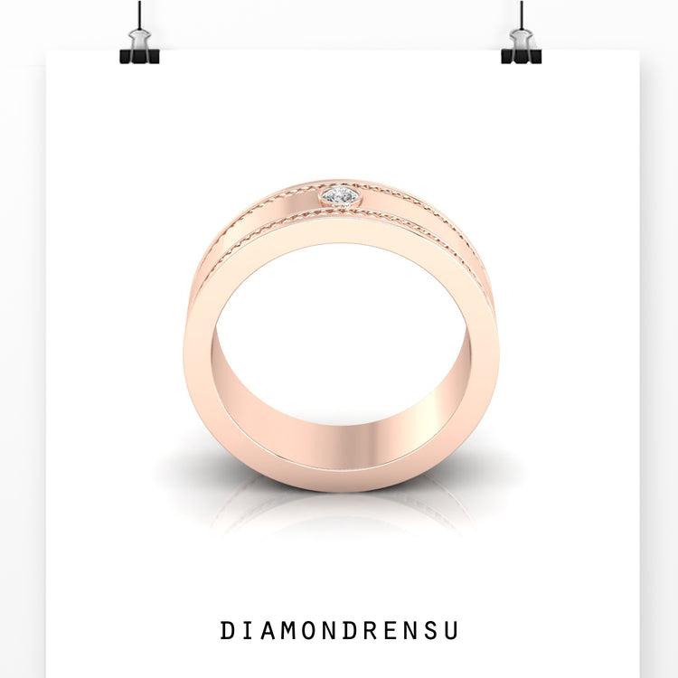 Lab Grown Diamond men’s wedding band with a double milgrain edge.