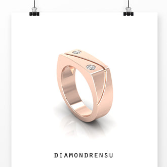 White gold diamond wedding band for men, featuring two stones.