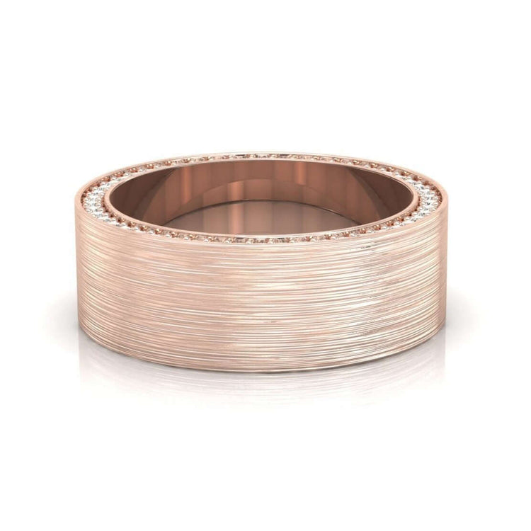 Round brilliant cut diamond men's wedding band.