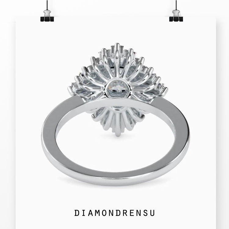 Cluster oval engagement ring with dazzling diamonds for a chic look.