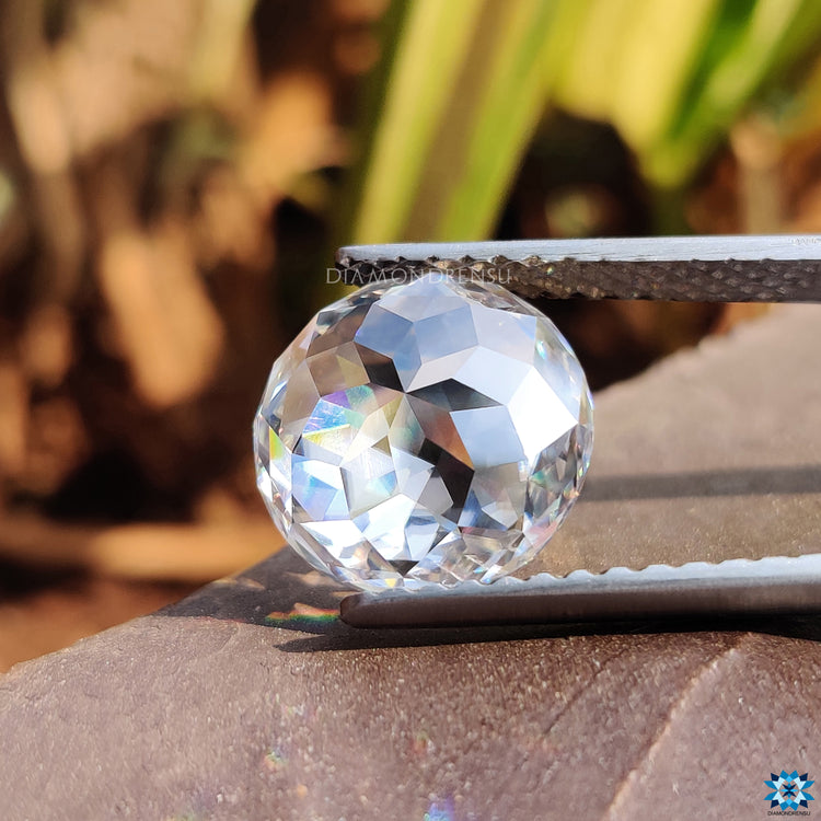 12.28 carat round cut moissanite stone.