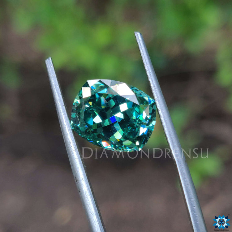 Loose Moissanite stone shaped as green cushion divine Moissanite for customized pendants.