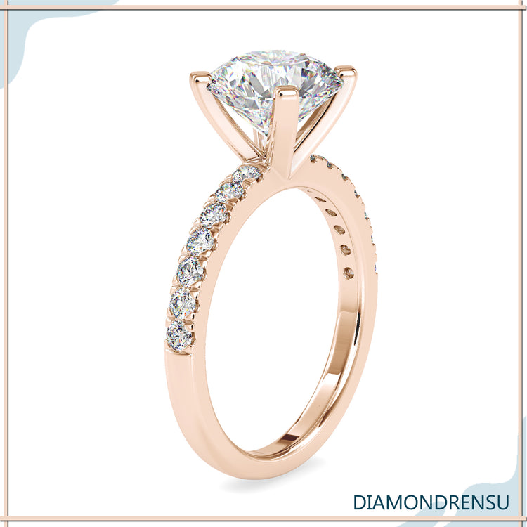 4 prong engagement ring with a secure setting and round brilliant cut diamond.