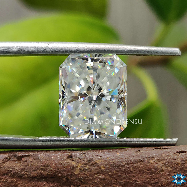 4.21 carat Moissanite shaped in Radiant Cut perfect for a bold solitaire pendant.