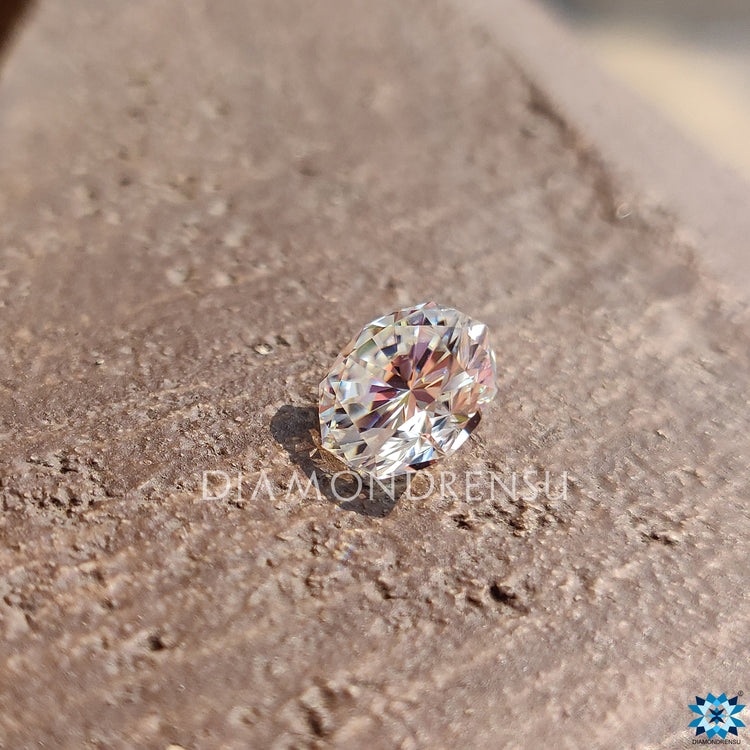 1.96 carat moissanite in antique octagon cut.