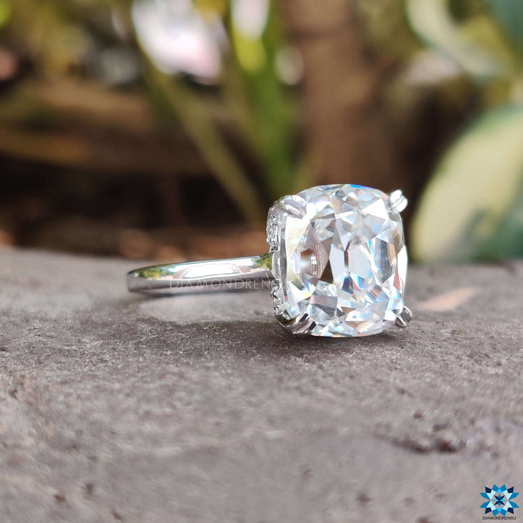 Handmade cushion cut hidden halo moissanite jewellery.