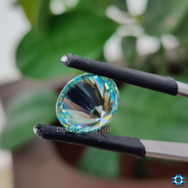 Round brilliant cut moissanite listed as 4.81 carat moissanite loose stone.