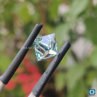 Princess cut available in 1.75 carat moissanite and cyan blue princess cut.