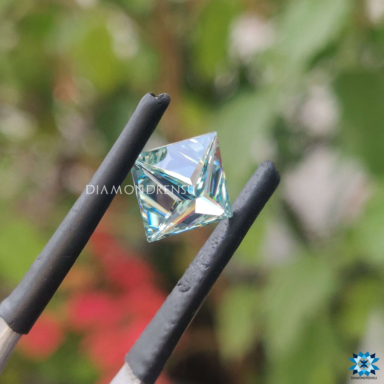 Princess cut available in 1.75 carat moissanite and cyan blue princess cut.