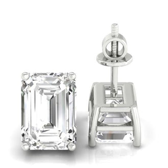 Emerald cut diamond earrings with a classic 4 prong setting, perfect for elegant occasions.
