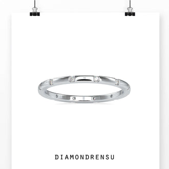 Round Diamond Wedding Band with Elegant Tension Setting