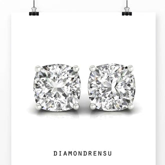 Cushion stud earrings featuring a 4 prong setting for a secure and stylish fit.