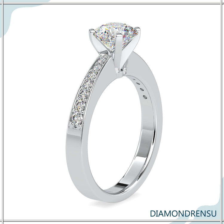 Rose gold, white gold, yellow gold ring featuring a brilliant round diamond.