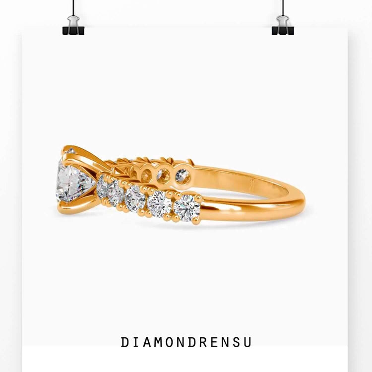 Gorgeous engagement ring settings pave with a round cut diamond for brilliance.