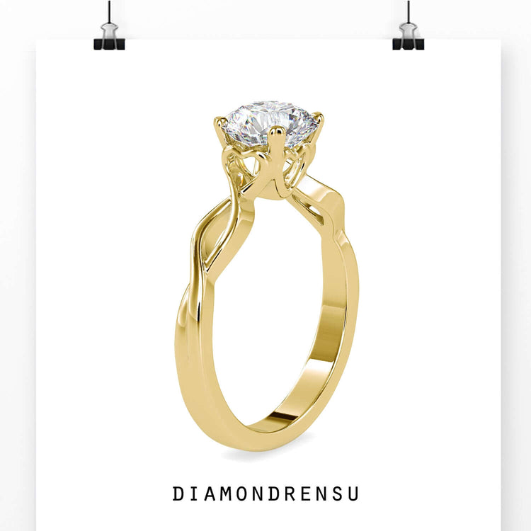 Twist solitaire engagement ring combining modern style with classic elegance.