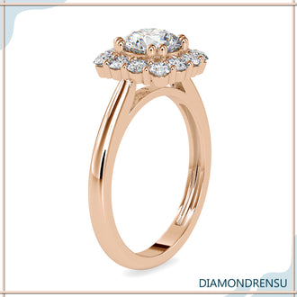 Round cut diamond engagement ring with an elegant halo.
