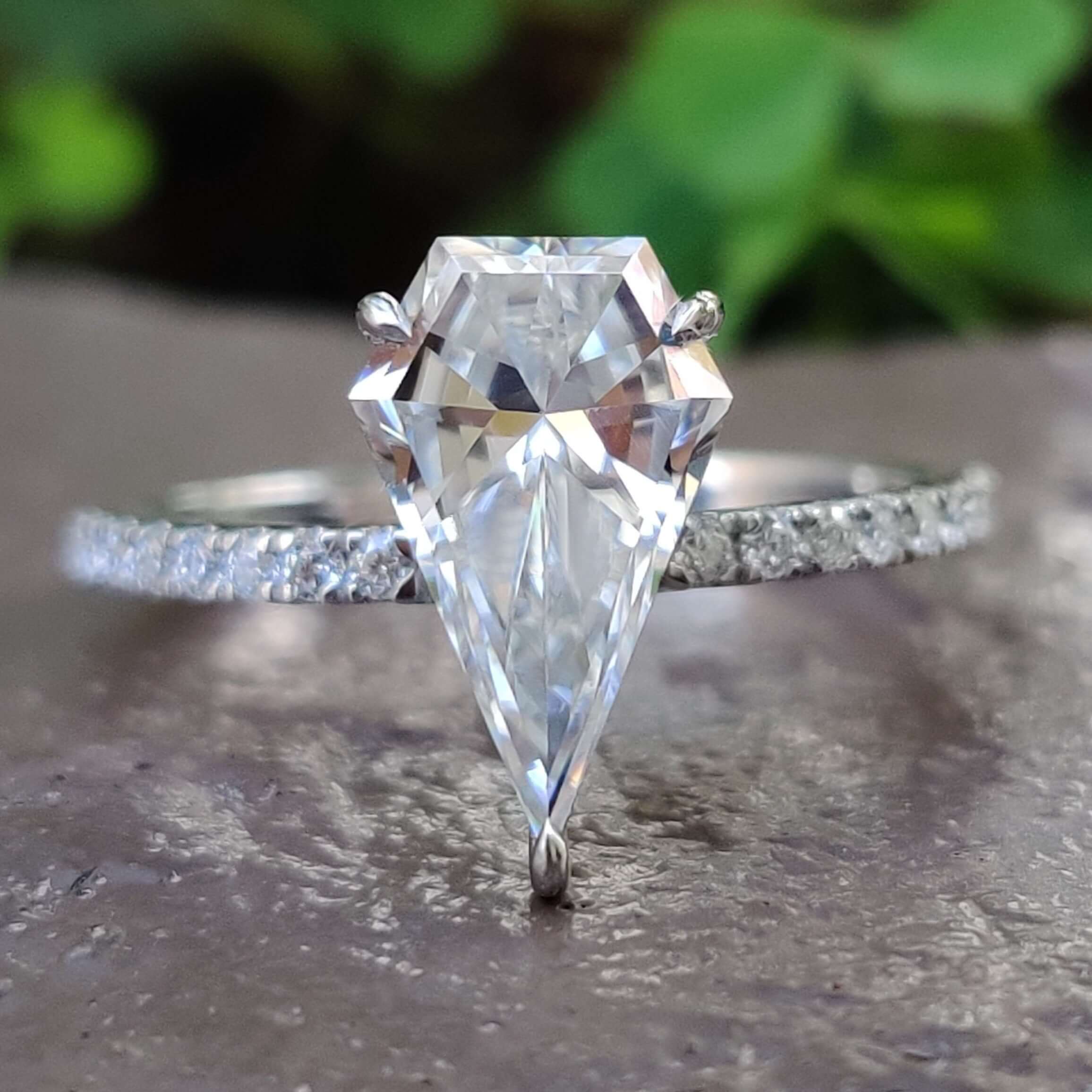 Antique and Special 1.73TW Spear Cut Colorless Moissanite Wedding Ring