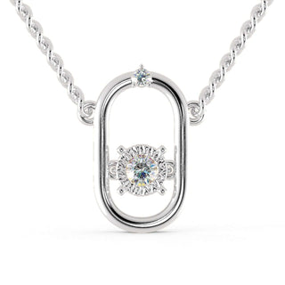 The round diamond pendant shines with brilliant sparkle.